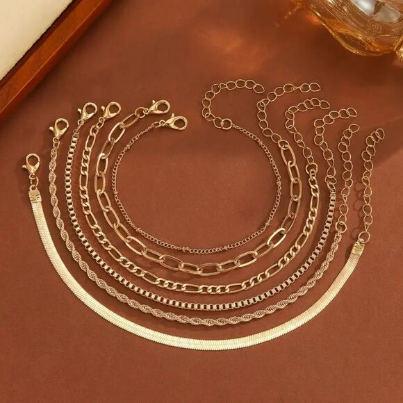 "Jovie" 6 Strand Gold Bracelet Stacker Set - Picture 2 of 3